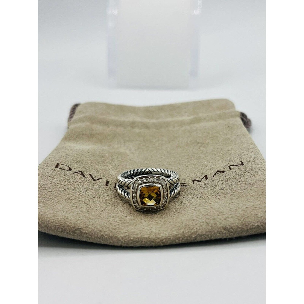 David Yurman Sterling Silver Citrine & Diamond Petite Albion Ring Size 7